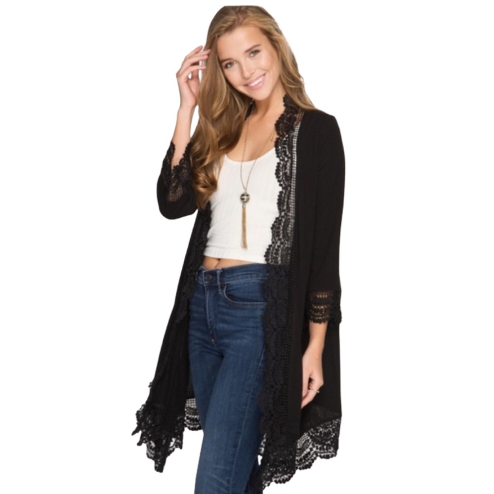Cardigan With Lace Trim Hemline - Picture 2 of 3
